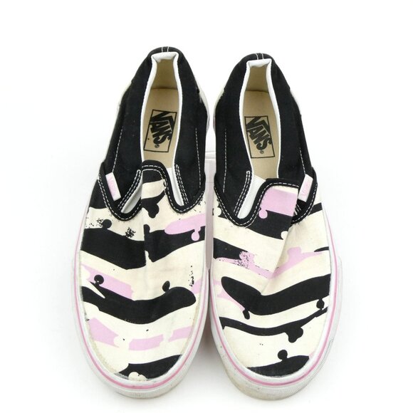 Vans Pink Black White Print Canvas Slip-On Shoes Women's 9.5/Men's 8 - Picture 1 of 15